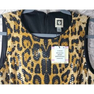 NWT Anne Klein Sequin Leopard Print Sheath Dress Size 6 Sleeveless Lined  $139